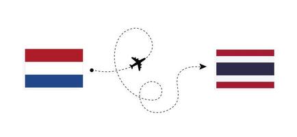 vlucht en reis van nederland naar thailand per reisconcept voor passagiersvliegtuigen vector