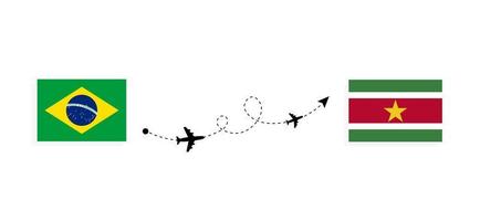 vlucht en reis van brazilië naar suriname per passagiersvliegtuig reisconcept vector