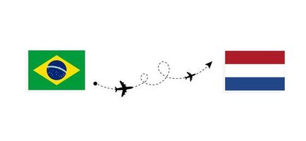 vlucht en reis van brazilië naar nederland per reisconcept voor passagiersvliegtuigen vector