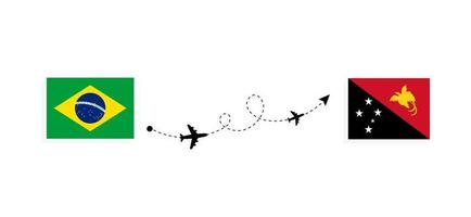 vlucht en reis van Brazilië naar Papoea-Nieuw-Guinea per reisconcept voor passagiersvliegtuigen vector