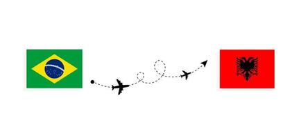 vlucht en reis van Brazilië naar Albanië door het reisconcept van het passagiersvliegtuig vector