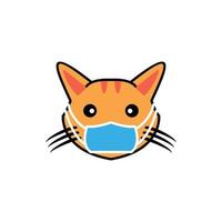 cartoon kat met een masker op een witte achtergrond, eenvoudig mascotte vector logo-ontwerp