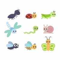 een set met schattige insecten voor een kinderboek. kleine karakters met grote ogen. vectorillustratie in de cartoon-stijl. vector