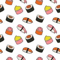 set van sushi en broodjes. naadloos patroon met Japanse sushi. Japans nationaal eten. behang voor het bedrukken van verpakkingspapier vector