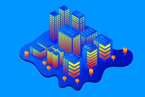 isometrische toekomstige stad. concept voor onroerend goed en bouwsector vector