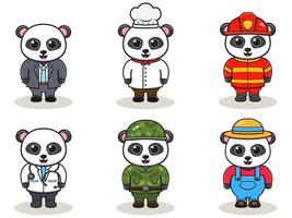 leuke baan panda cartoon bundel set. vector