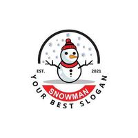 sneeuwpop logo vector pictogram, winter kerst met geschenken en santa, ontwerp illustratie