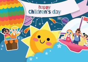 kinderdag vector lachende zon en kinderen behang