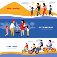 Family Holiday Picnic 3 Banners Set vector