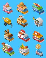 Street Food Trucks isometrische Icons Set vector