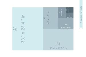 a-serie papierformaten formaat, a0 a1 a2 a3 a4 a5 a6 a7 met labels en afmetingen in internationale standaard iso-papierformaat overeen met het werkelijke echte inch-formaat; 4779224 - Download Free Vectors,