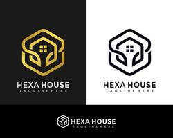 moderne creatieve hexa huis gouden vorm logo ontwerp vector illustratie sjabloon