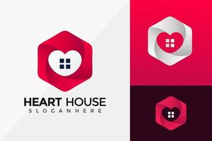 hart huis zeshoek logo ontwerp, merk identiteit logo's ontwerpen vector illustratie sjabloon