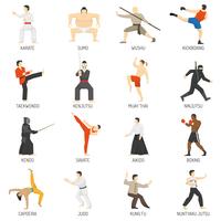 Vechtsporten Decoratieve Flat Icons Set vector