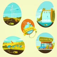 Ecologische energie cartoon set vector