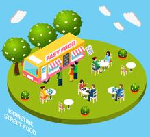 Street Fast Food Truck isometrische banner vector