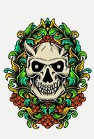 illustratie vector demon schedel met vintage kleurrijke ornament