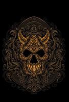 illustratie vector demon schedel hoofd gravure ornament stijl