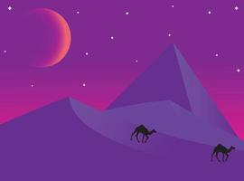 Egyptische nacht illustratie. vlak landschap. vector