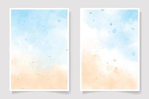 zee blauwe lucht en zandstrand aquarel achtergrond voor bruiloft uitnodiging kaartsjabloon collectie 5x7 vector
