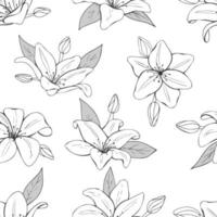naadloos zwart-wit patroon van hand getrokken lelies. bloemen eindeloze textuur. vectorillustratie. lijn kunst. vector