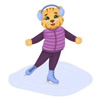 schattige tijger baby schaatsen. een sprookjesfiguur. vector kinderen illustratie... vector illustratie. cartoon-stijl. geïsoleerd op wit.