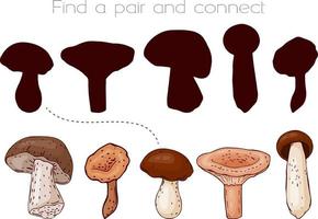 leuk kinderspel. zoek een paar en verbind ze. paddestoelen en silhouetten. vectorillustratie. vector