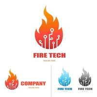 set van fire tech logo, fire technology.bundle logo sjabloon vector