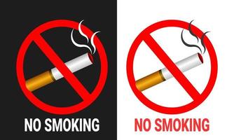 niet roken teken icoon met realistische sigaret afbeelding voor afdrukbare rode kleur label sticker op zwart-witte achtergrond. vector illustratie