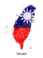 taiwan eilanden vlag en kaart aquarel schilderij ontwerp. realistische tekening land vorm. witte geïsoleerde achtergrond. vector. vector