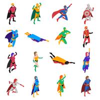 Superheld populaire karakter isometrische Icons Set vector