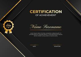 certificaat van prestatiesjabloon met zwarte, witte en gouden kleur. trendy certificaatontwerp vector