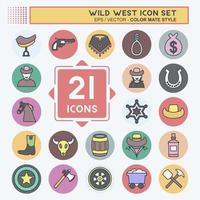 icon set wild west - kleur partner stijl - eenvoudige illustratie, goed voor prints, aankondigingen, enz vector