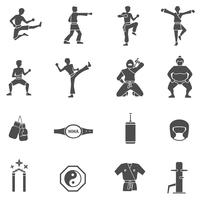 Vechtsporten Black White Icons Set vector