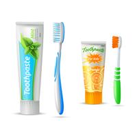 Tandpasta en tandenborstel voor kinderen en volwassenen vector