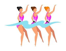 synchroonzwemmen platte vectorillustratie. extreme sporten. actieve levensstijl. teamwerktraining in het water. zomerse buitenactiviteiten. sportvrouw geïsoleerde stripfiguur op witte achtergrond vector