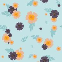 schattig patroon in bloem. naadloos patroon. kleurrijke bloemen. blauwe achtergrond. bloemen achtergrond. elegant de sjabloon voor modeprints. vector