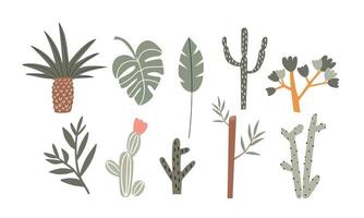 set van vector illustraties bomen en planten op een witte achtergrond