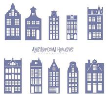 silhouet van een rij amsterdamse huizen. gevels van europese oude gebouwen voor kerstversiering. Hollandse huizen. vectorset voor lasercut vector