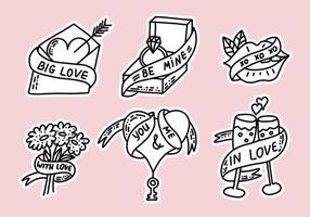 Valentijnsdag vectorstickers. vector handgetekende elementen voor bruiloft, Valentijnsdag, liefde prints.