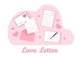 liefdesbrief achtergrond vlakke afbeelding voor berichten van liefde broederschap of vriendschap in roze kleur meestal gegeven op Valentijnsdag in een envelop of wenskaart vector