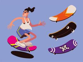 man en skateboards vector