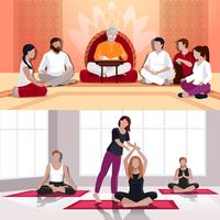 Yoga en spirituele lessen vlakke composities vector