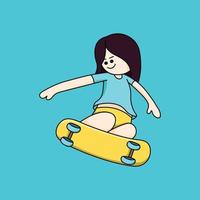 schattig klein meisje dat skateboard vectorillustratie speelt vector