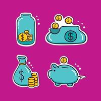 bundel set sticker van geld besparen illustratie vector