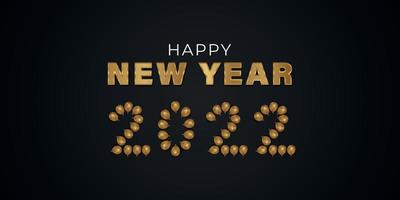 gelukkig nieuwjaar 2022 3D-ballonnen en gouden teksteffect op een zwarte achtergrond vector