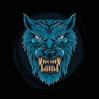 coole blauwe wolfskopillustratie voor t-shirtontwerp en print vector