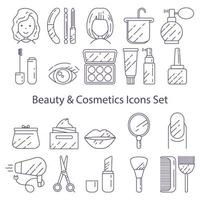 set pictogrammen voor schoonheid en cosmetica gemaakt onder invloed van een schoonheidssalon, make-up en cosmetica. geschikt voor print, web, symbolen, toepassingen, infographics. vector