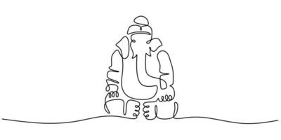 ononderbroken één enkele lijn van olifantsstandbeeld of ganesha in India vector