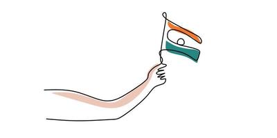 ononderbroken één enkele hand met de vlag van india vector